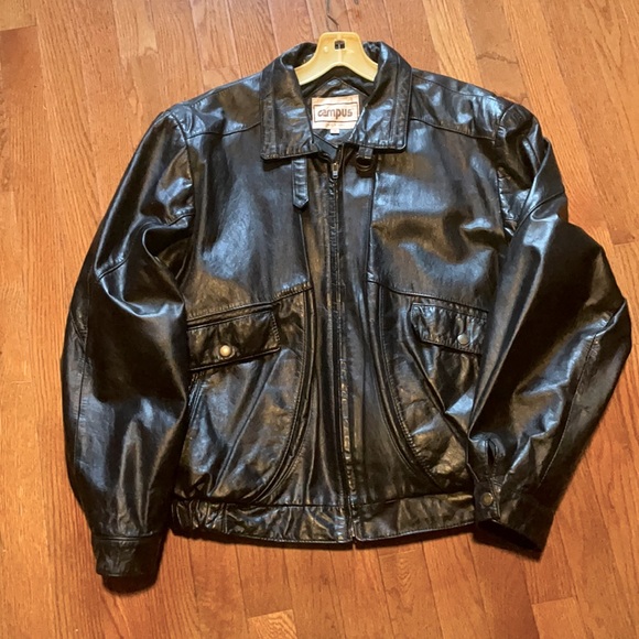 Campus Jackets & Coats Retro Genuine Black Leather Jacket With